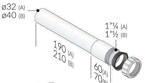 TEA PROLUNGA  1.1/4x 32 DIRITTA IN PP BIANCO CON GHIERA E GUARNIZIONE