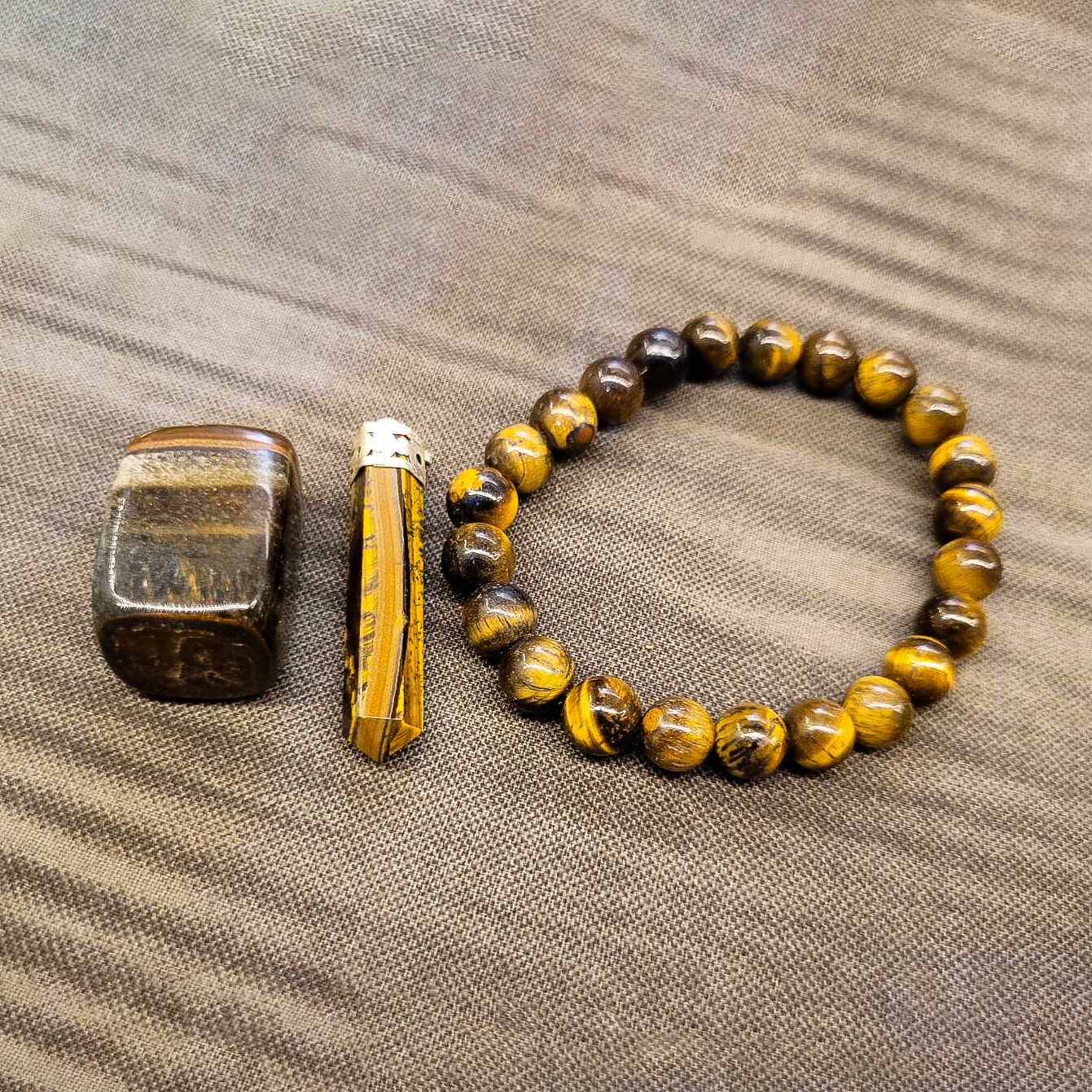 Energized Tiger Eye Bracelet + Pendant + Pebble Combo