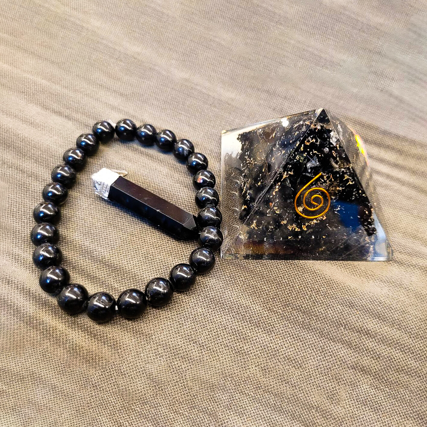 Energized Black Tourmaline Bracelet + Pendant + Pyramid Combo