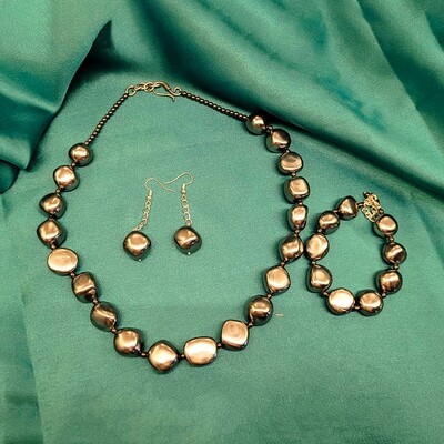 Shell Pearl Hematite Necklace + Bracelet + Earrings Combo