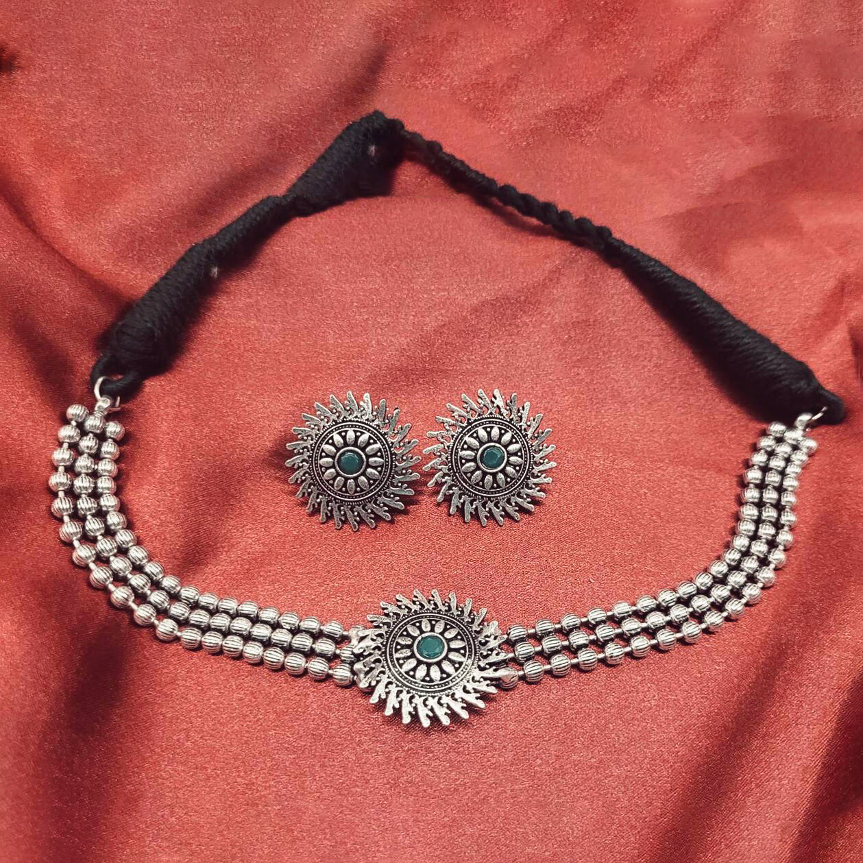 Oxidized Sun Necklace + Earrings Combo