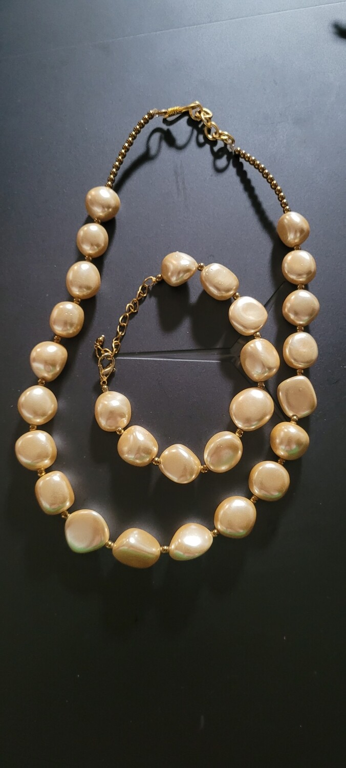 Shell Pearl Necklace + Bracelet + Earrings Combo