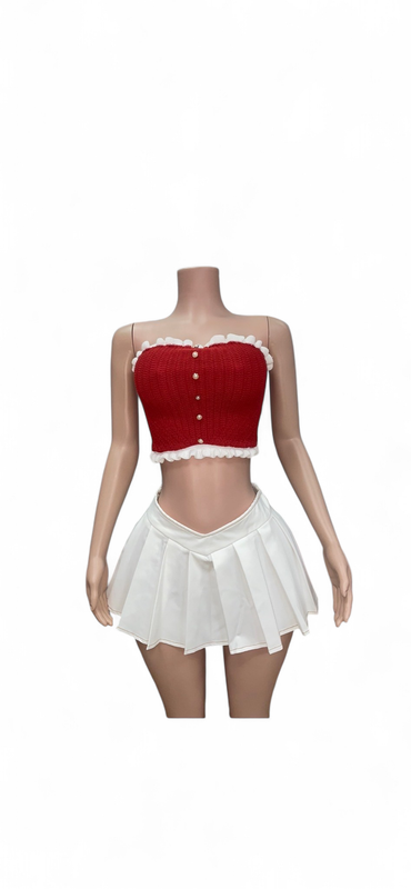 Red White Crop Top