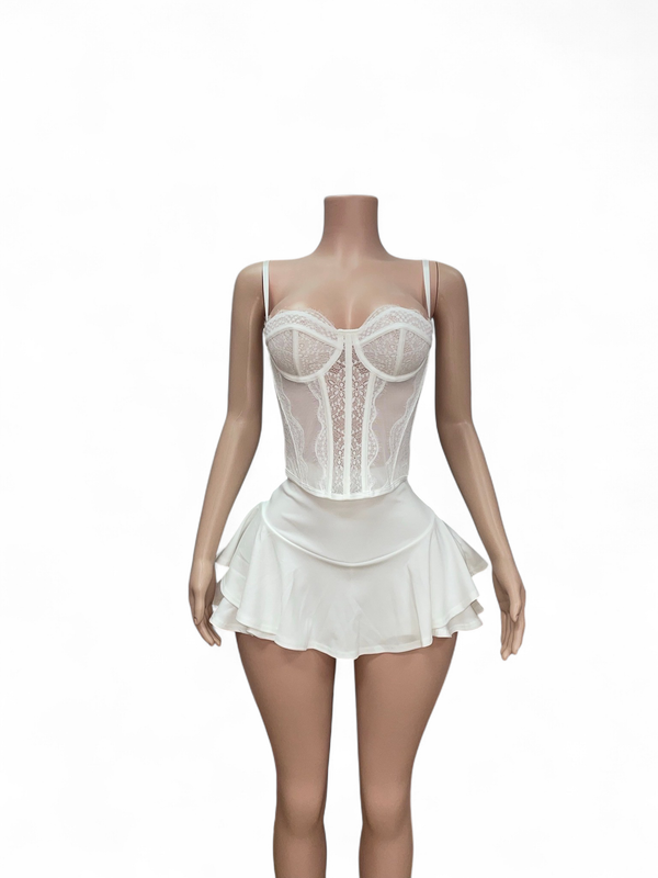 White High Waist Skort