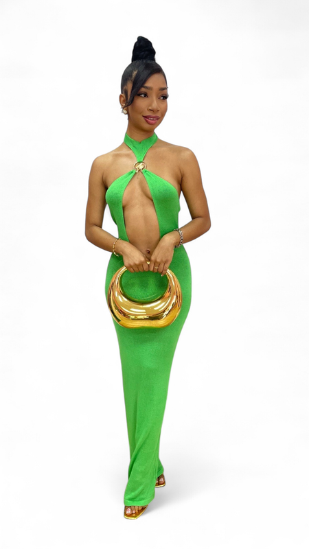 Plunge Neck Maxi Dress/green