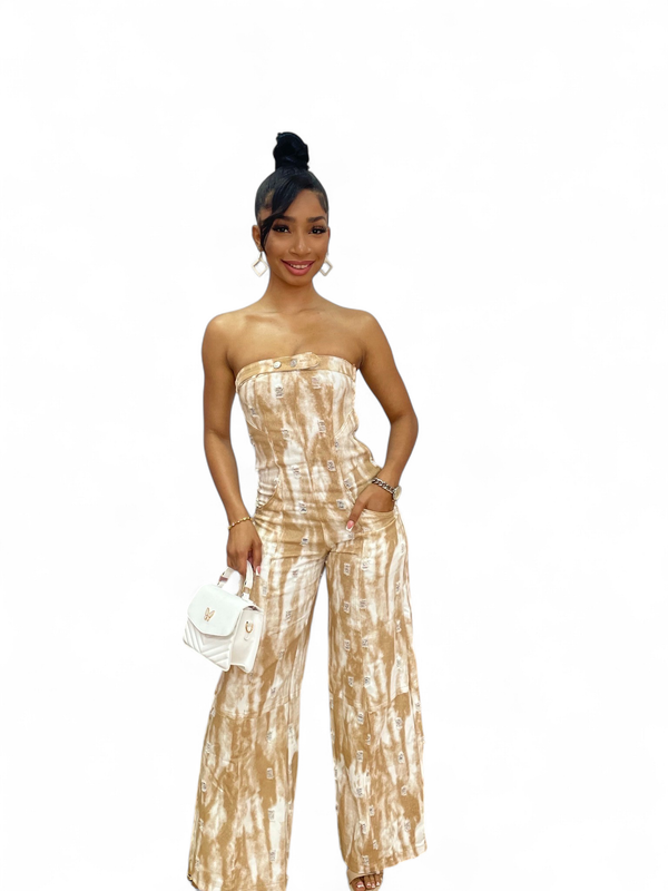 Denim Jumpsuit-Tan