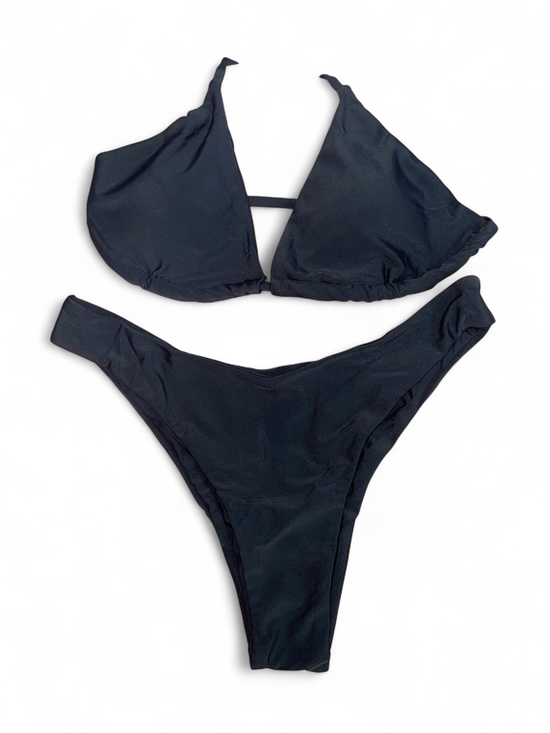 Black V Neck Bikini Set