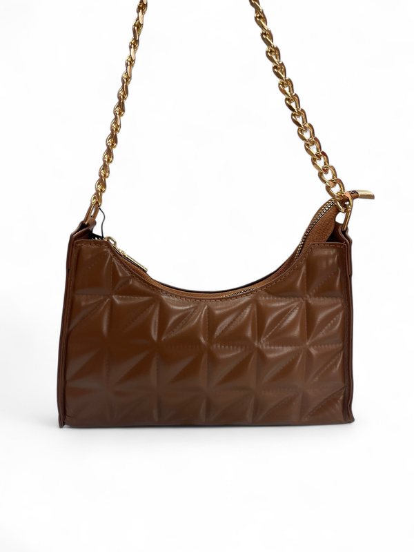 Quilted Detail Chain Bag-Brown