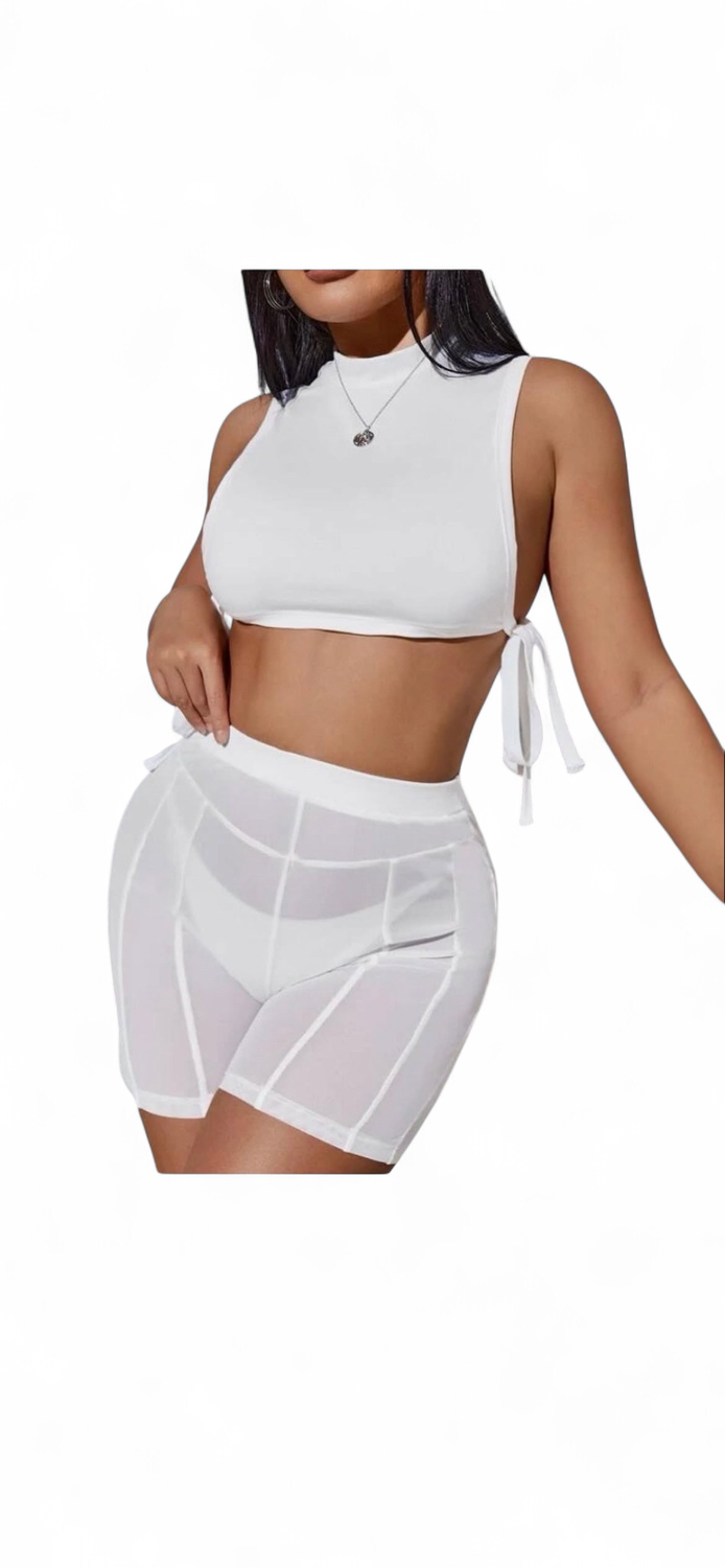Mesh High Waist Shorts- White