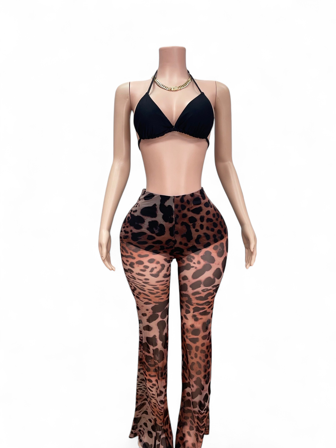 Leopard Mesh Flare Pants