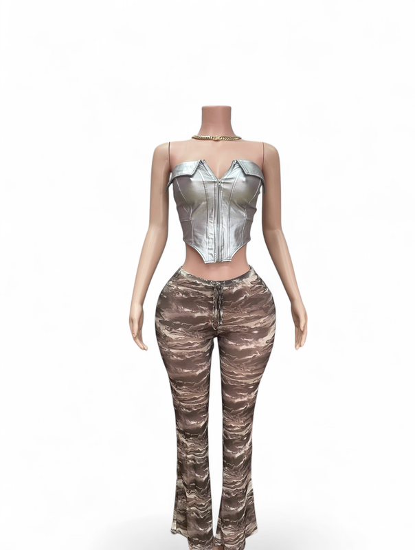 Estella Marble Mesh Flare Pants