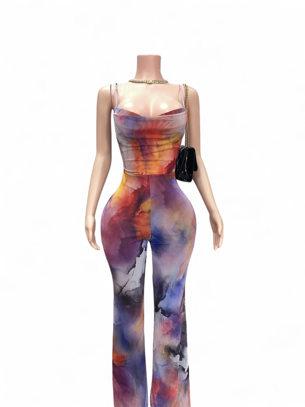 Claudine Mesh Flare Jumpsuit