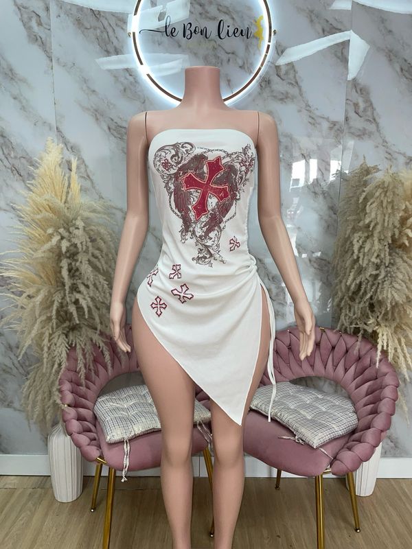 Punk Style Rhinestone White Dress