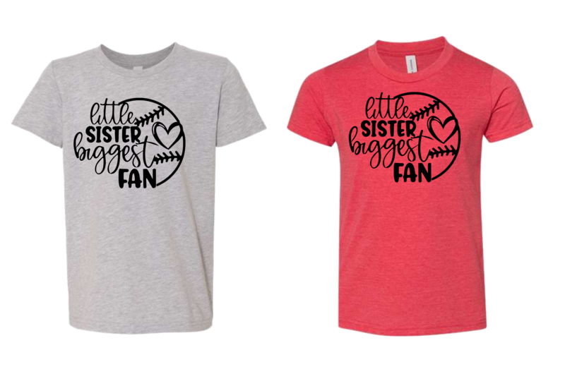 Little Sister Biggest Fan Baseball T-Shirt