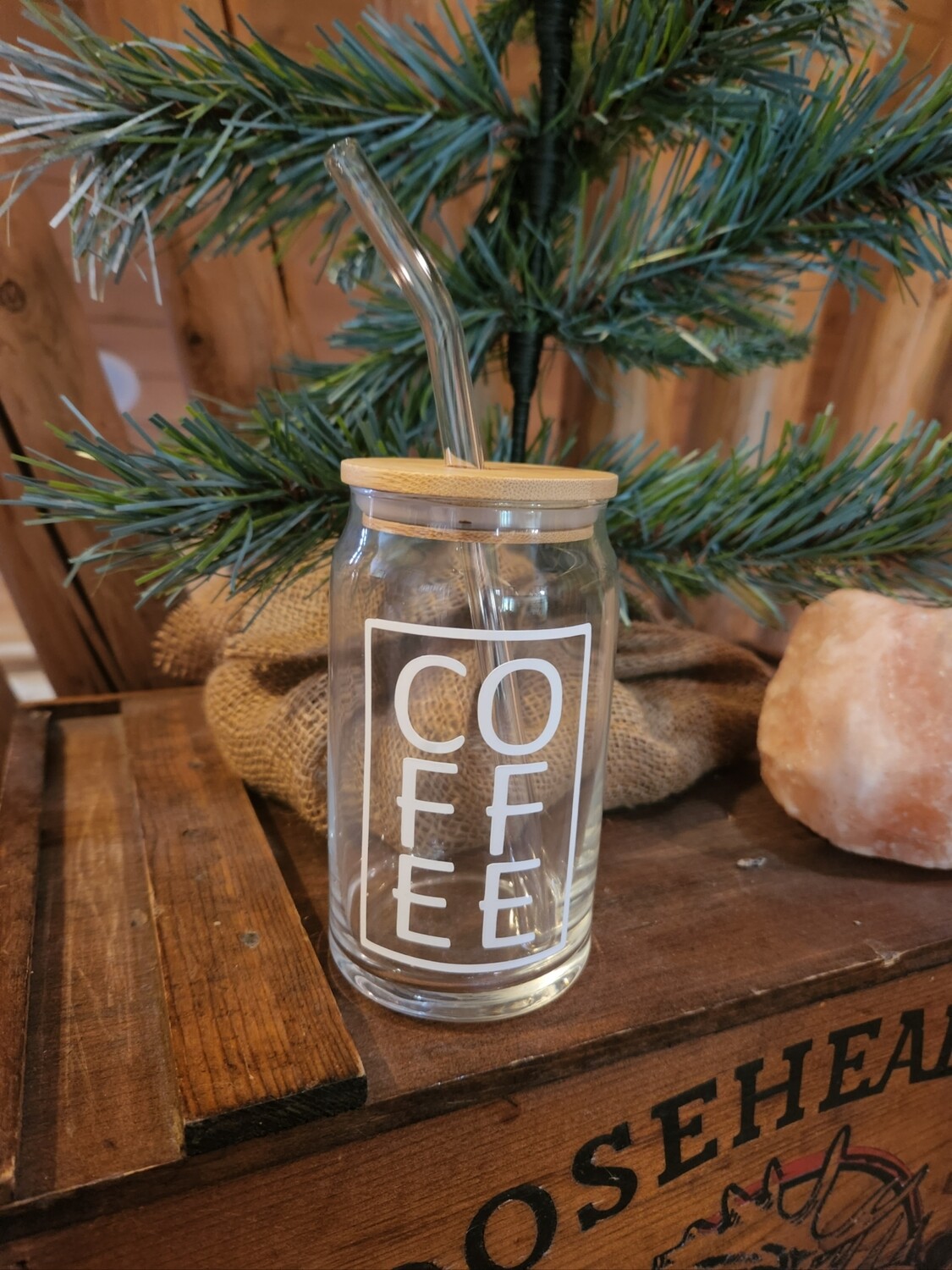 Coffee Glass Cup with Wood Lid