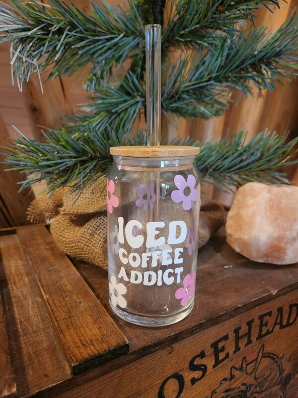 Iced Coffee Addict Glass Tumbler