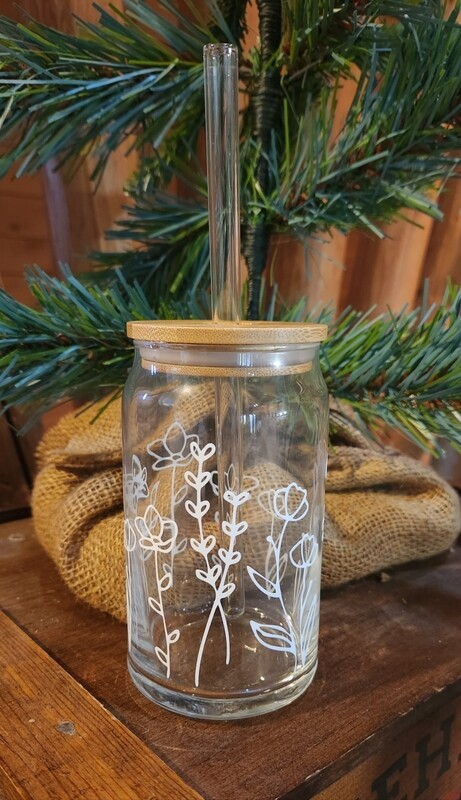 Glass Cup - flower silhouettes