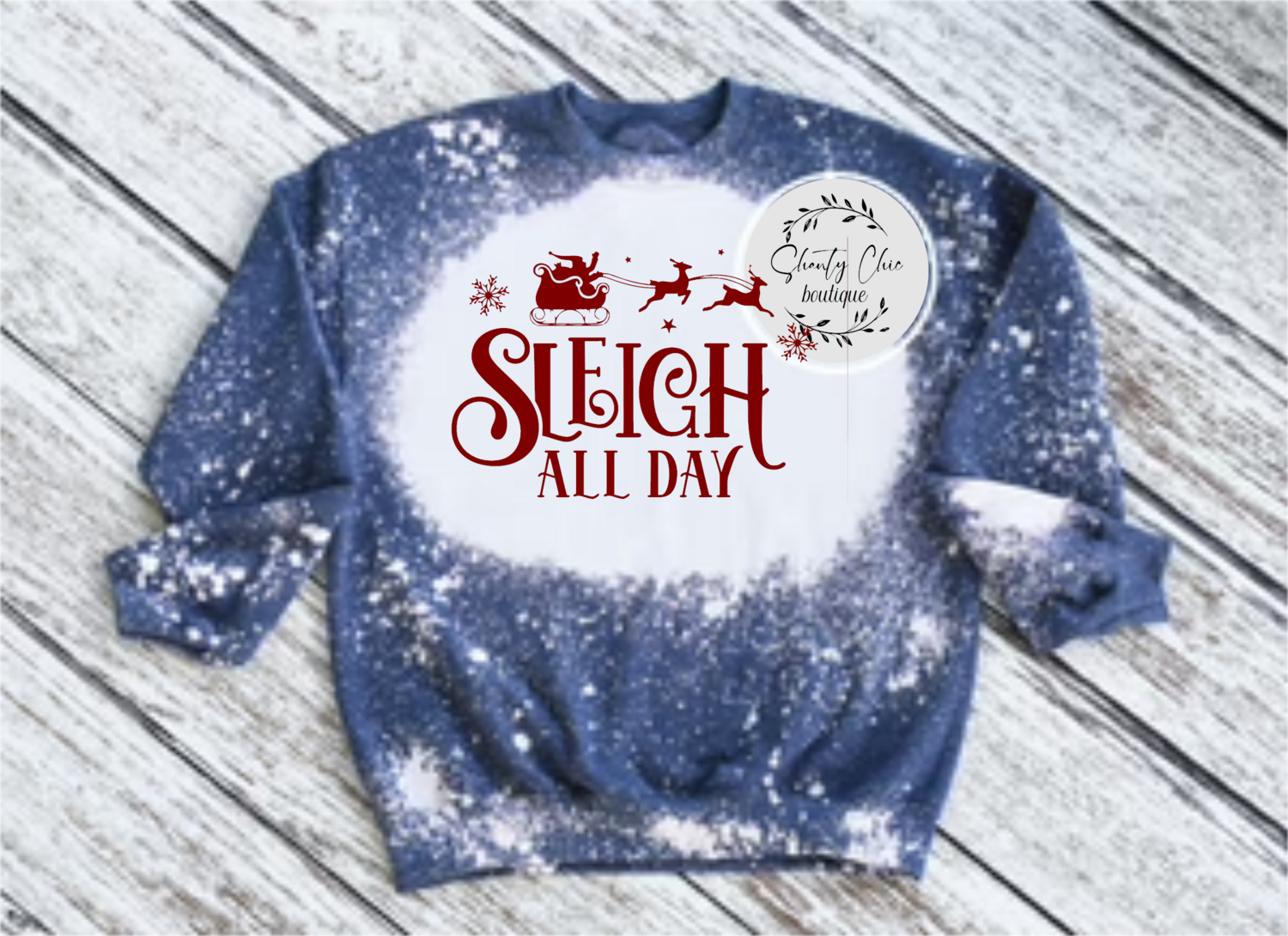 Sleigh All Day Bleached Christmas Shirt