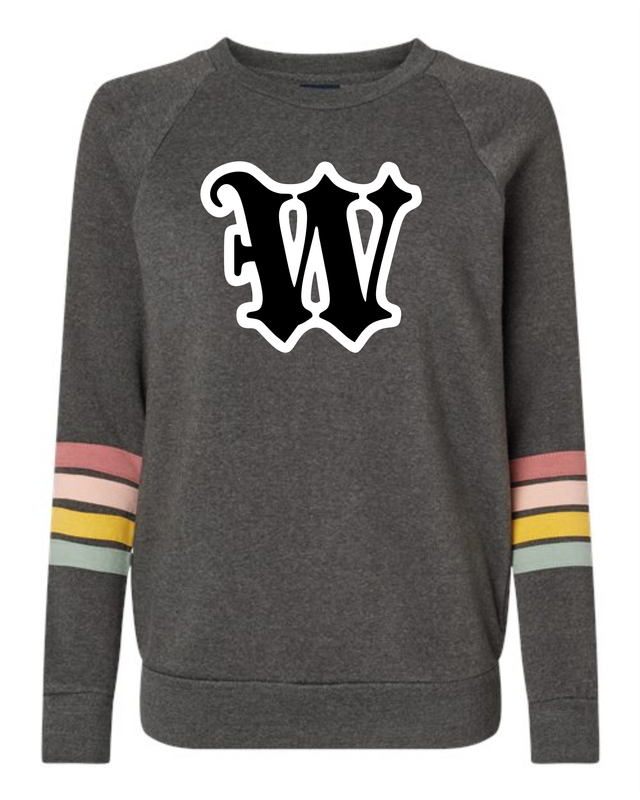 WOW - Women&#39;s Striped Sleeves Crewneck Sweatshirt