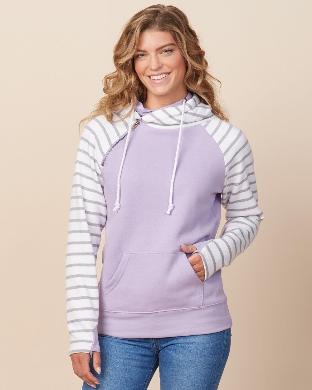 BREAST CANCER- Enza Ladie&#39;s Double Striped Pullover
