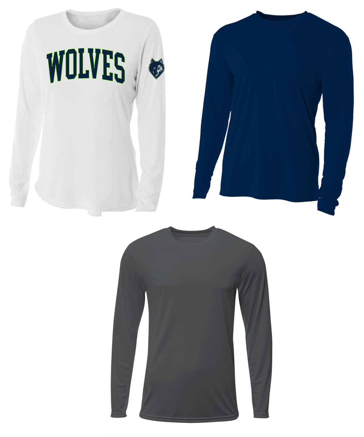 WOLVES Softball - Long Sleeve Tee 100% Polyester - Multiple Styles