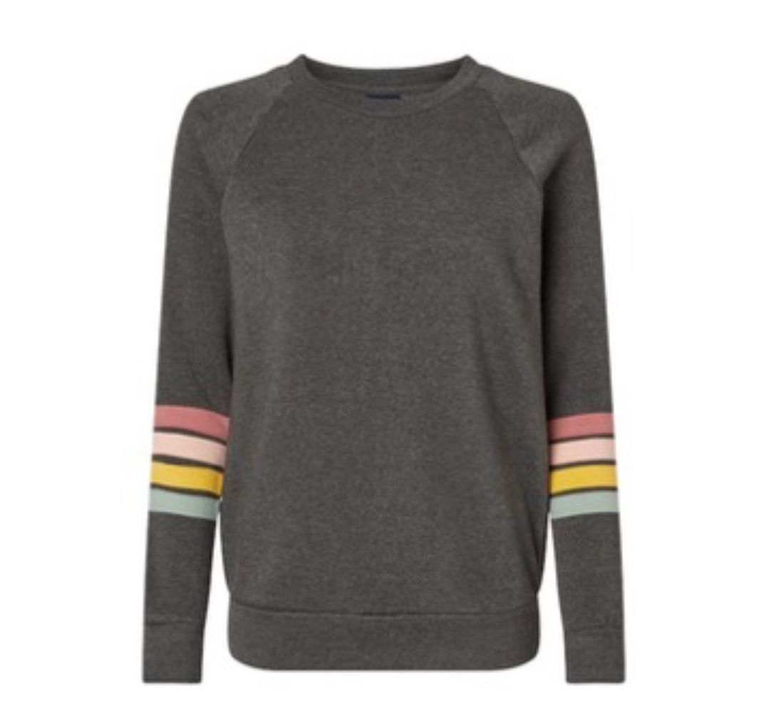 PARTNERSHIP CENTER- Ladies Striped Sleeve Crewneck