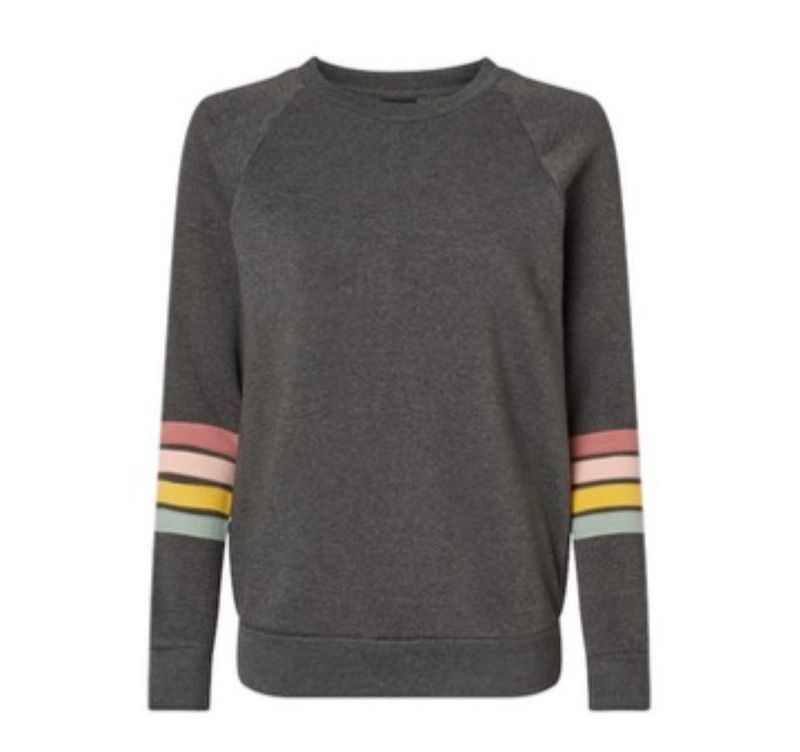 PARTNERSHIP CENTER- Ladies Striped Sleeve Crewneck