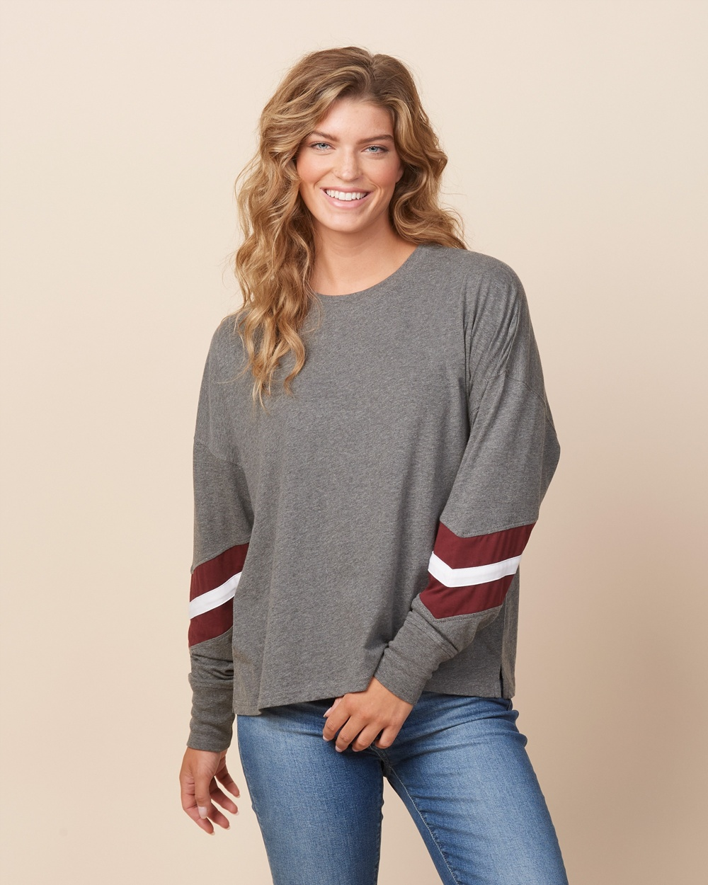 REESE- Ladies Essential Boxy Varsity Long Sleeve Tee