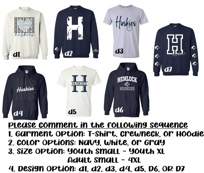 Hemlock Huskies School Logo - Multiple options
