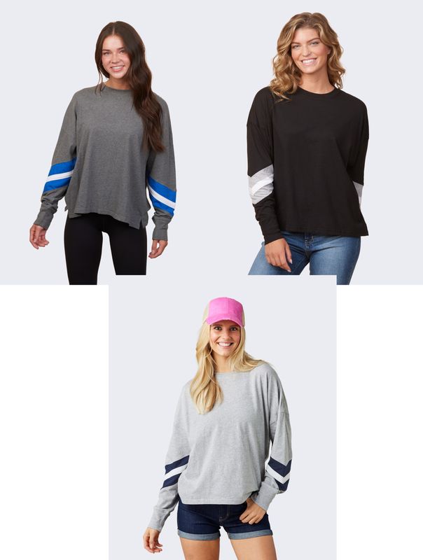 Detroit Lions-Ladies Boxy Varsity Long Sleeve Tee