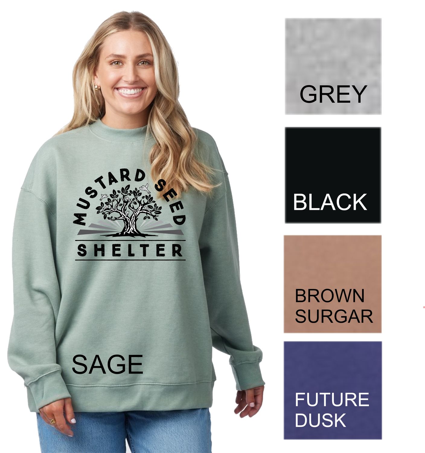 Ladies Off Duty Oversized Crew - MUSTARD SEED