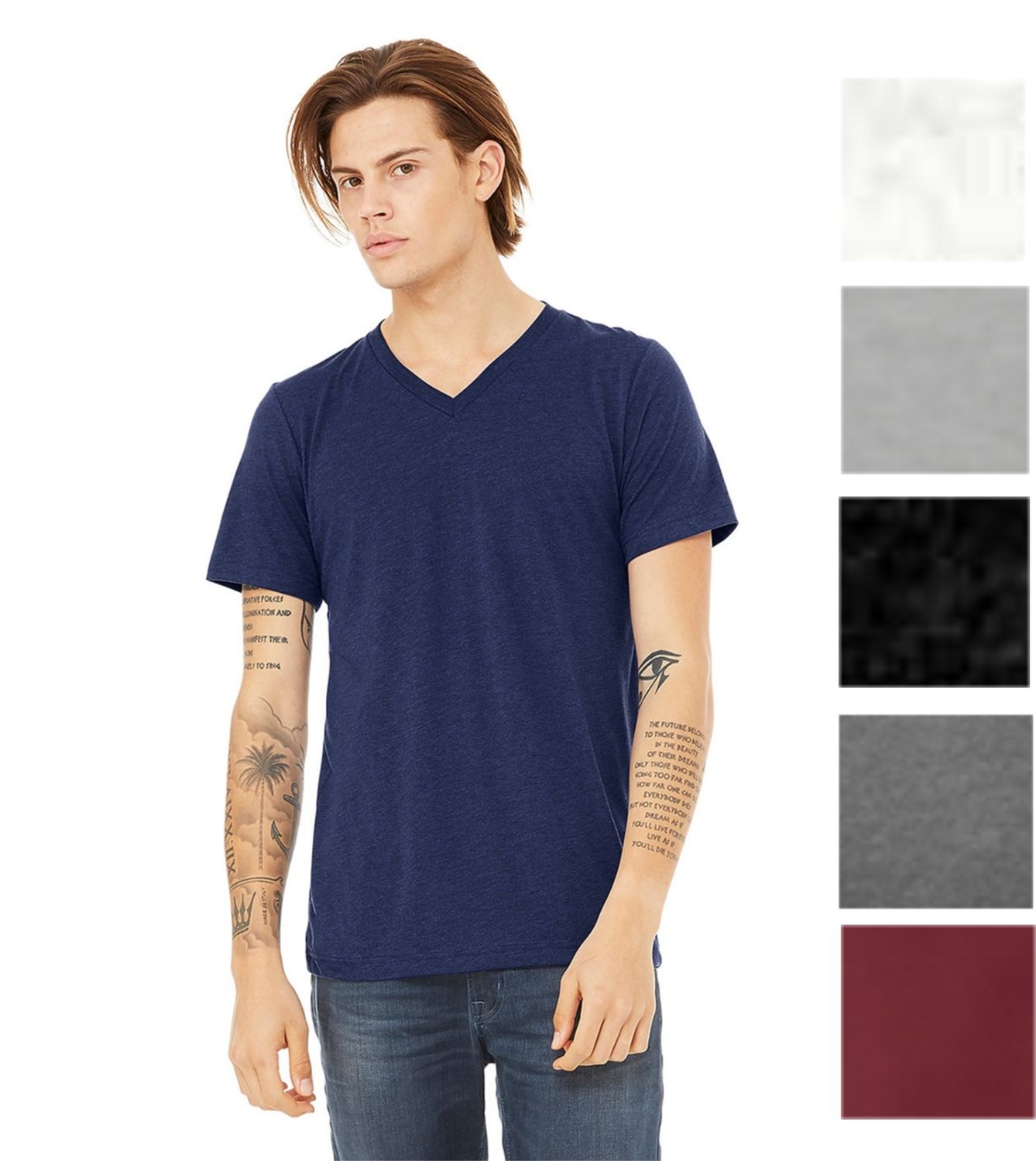 Unisex Triblend Short Sleeve V-Neck Tee - MUSTARD SEED