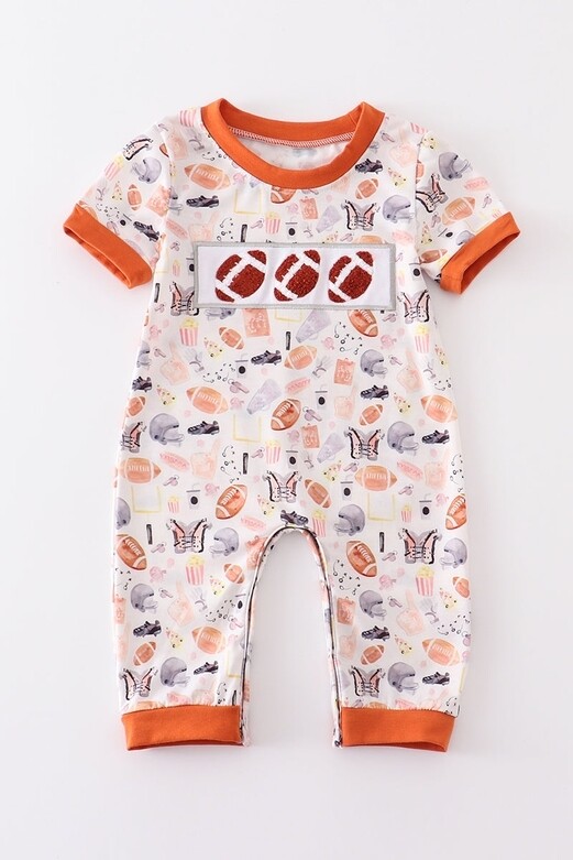 Childrens Football Patterned Romper - Orange Trim, Size: 3 Month