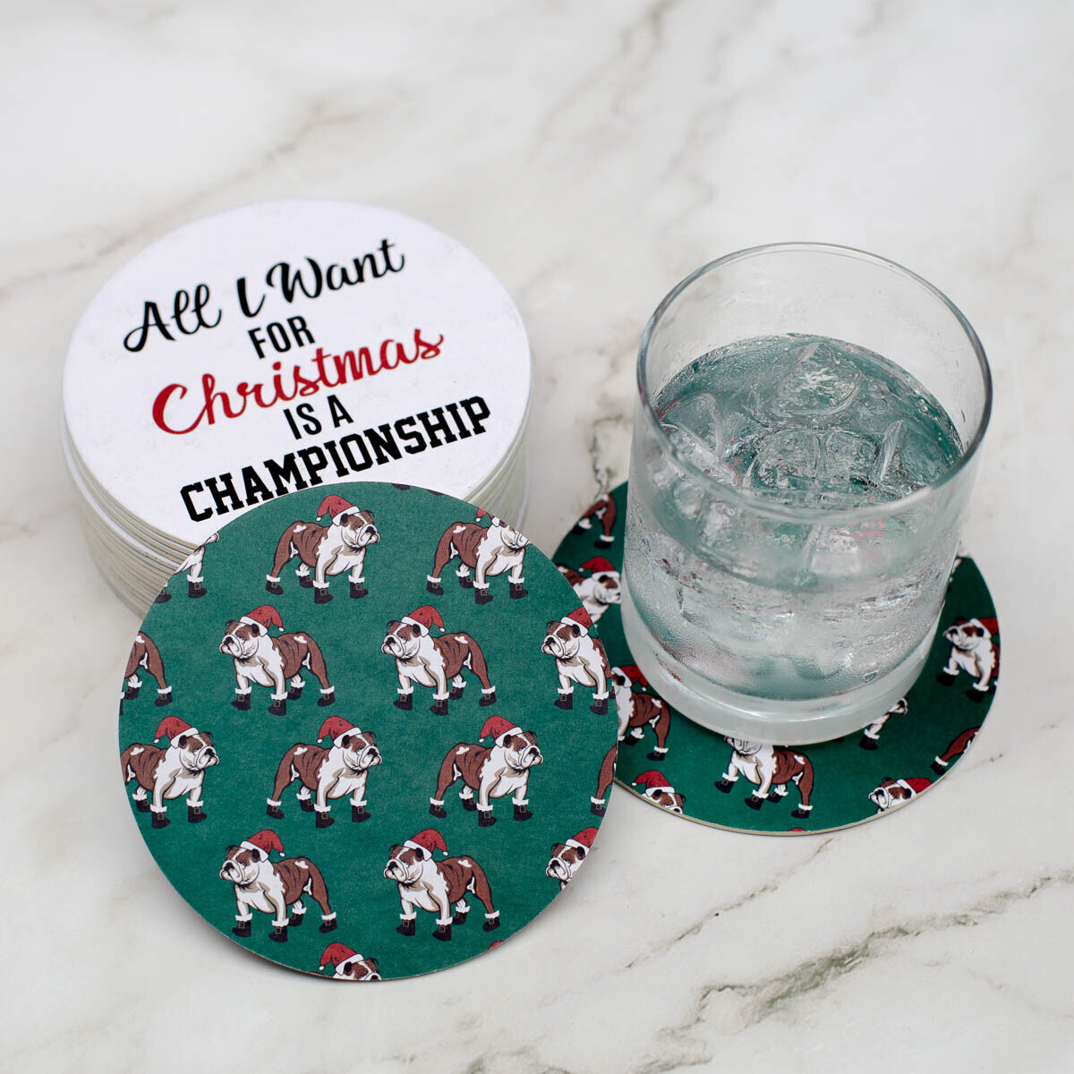 Christmas Reversible Paper Coasters - Set of 20, Pattern: Bulldog