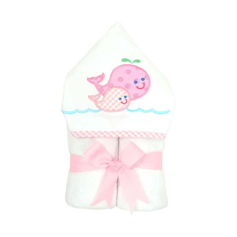 3 Martha's Appliqued Hooded Towel, Hooded Towel Pattern: Pink Whale