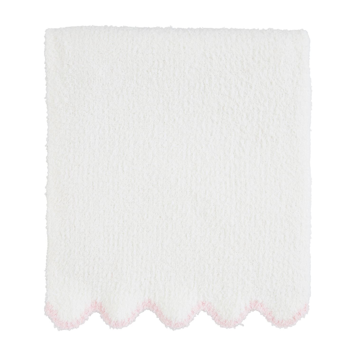 Baby Blanket - White with Scallop, Trim Color: Pink