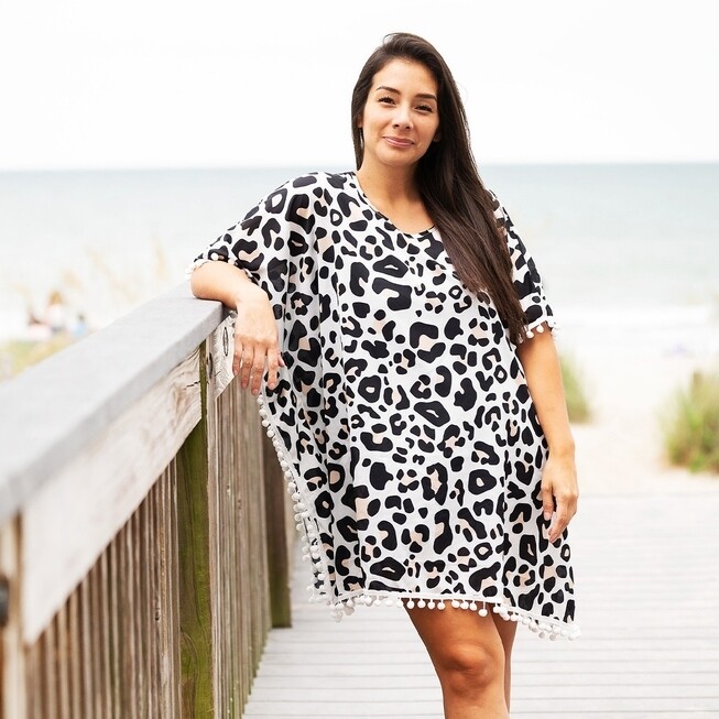 Viv & Lou Cover Up - Pom Pom, Pom Pom Cover Up Pattern: Black/Brown Leopard
