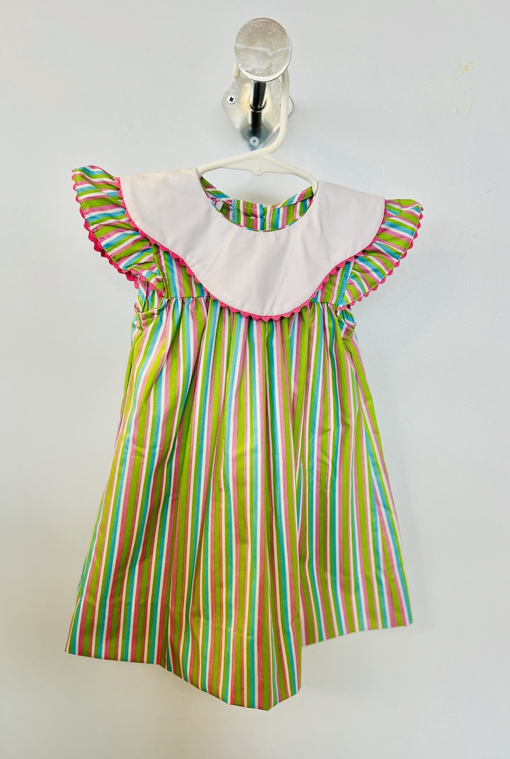 Childrens Dress - Green/Pink/Blue Stripe