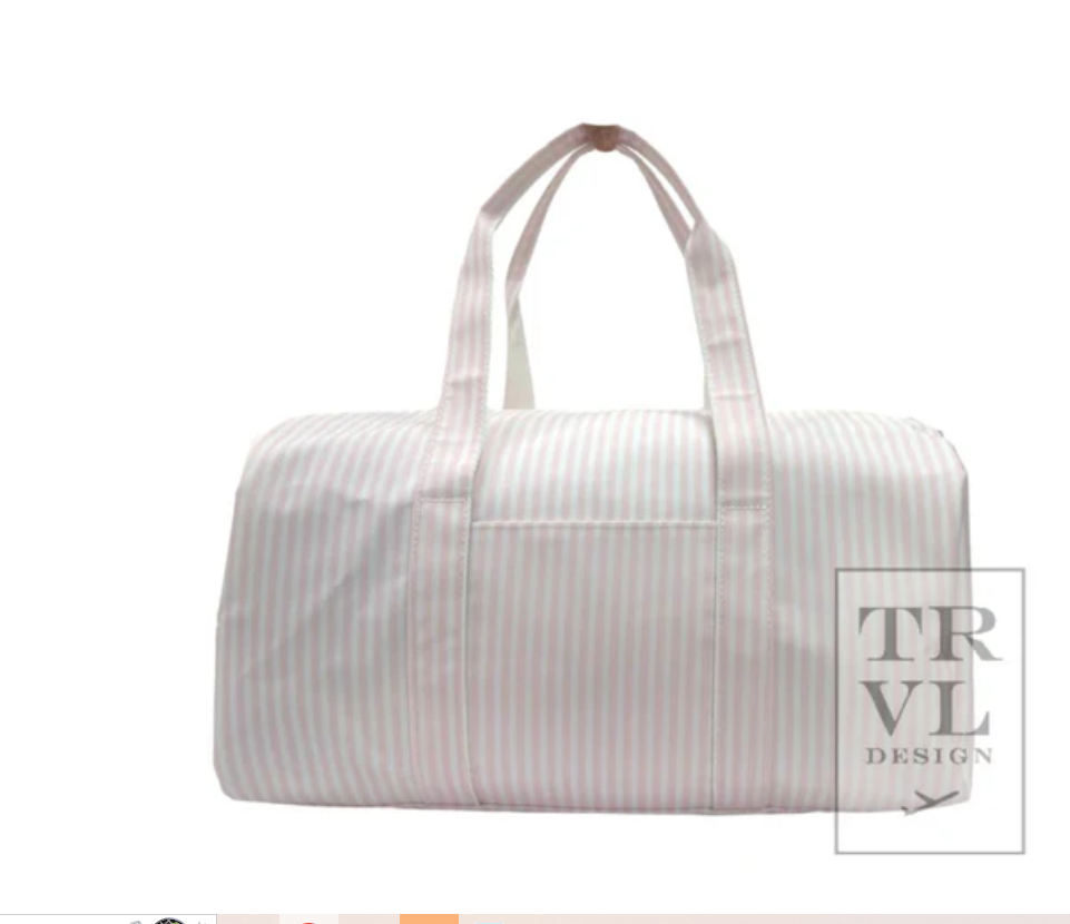 TRVL Weekender Duffel Bag, Duffel Bag Pattern: Light Pink/White Stripe