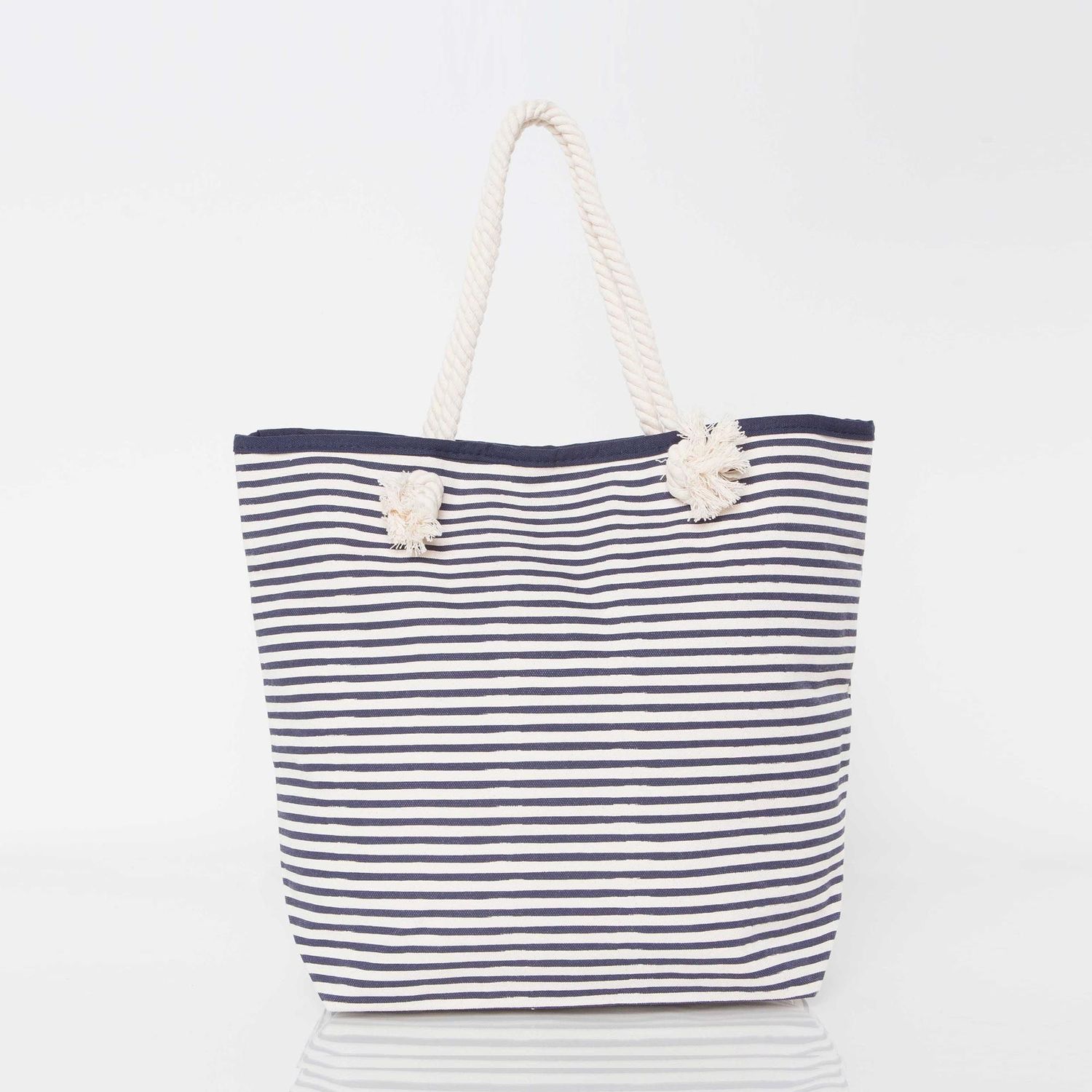 Striped Tote with Rope Handles, Bag Color: Navy