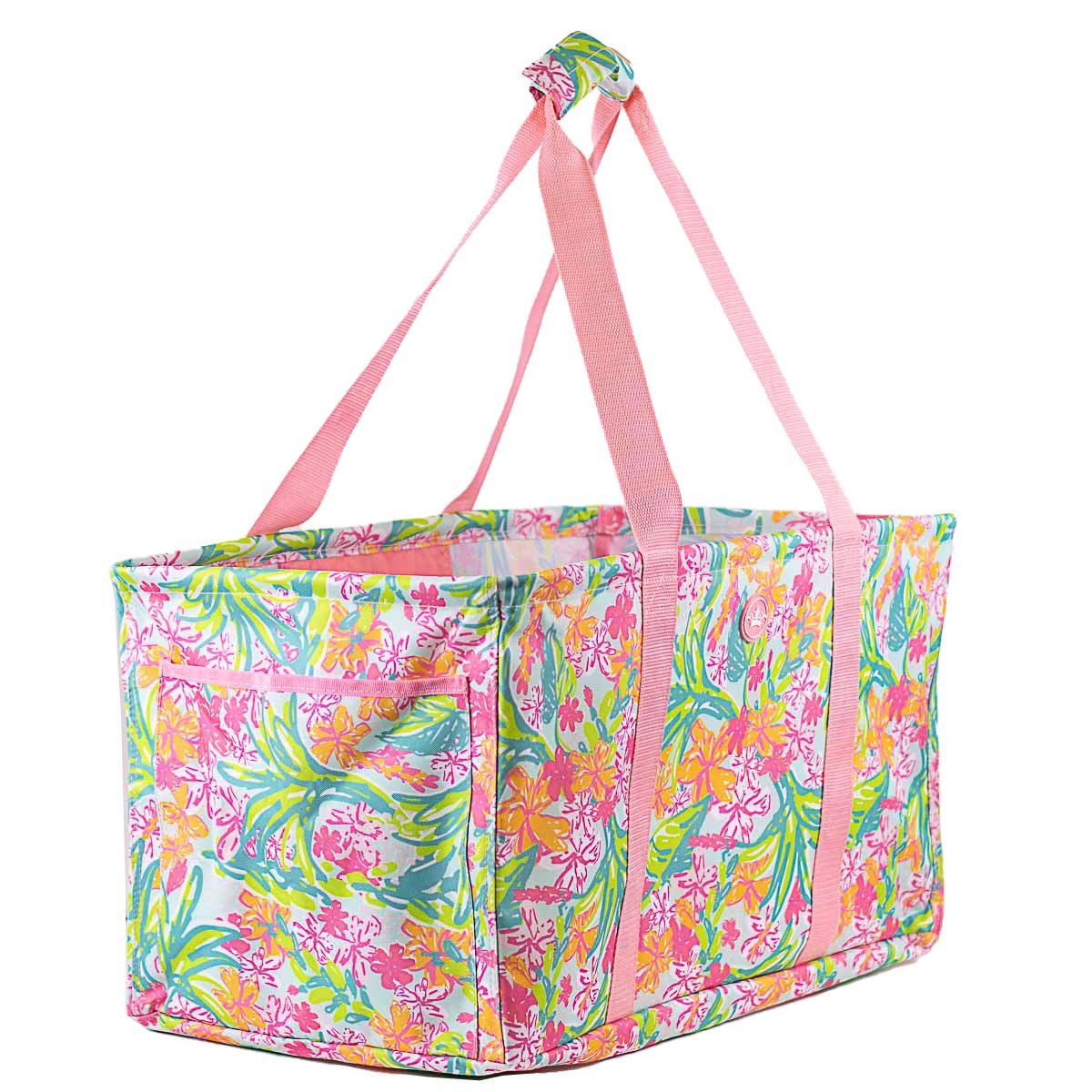 Patterned Crunch Collapsible Tote, Pattern: Pink/Orange Floral