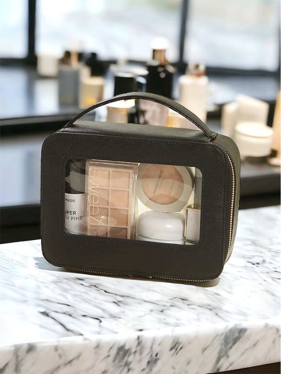 Clear Front Cosmetic Bag, Cosmetic Color: Black