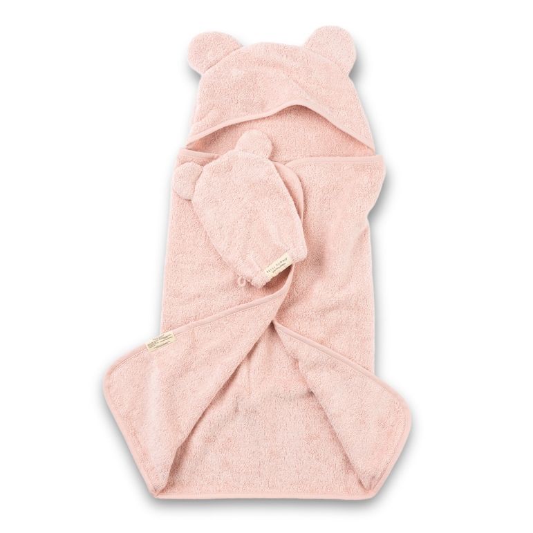 Waffle Weave Baby Hooded Towel + Wash Mitt Set, Hooded Towel Color: Light Pink