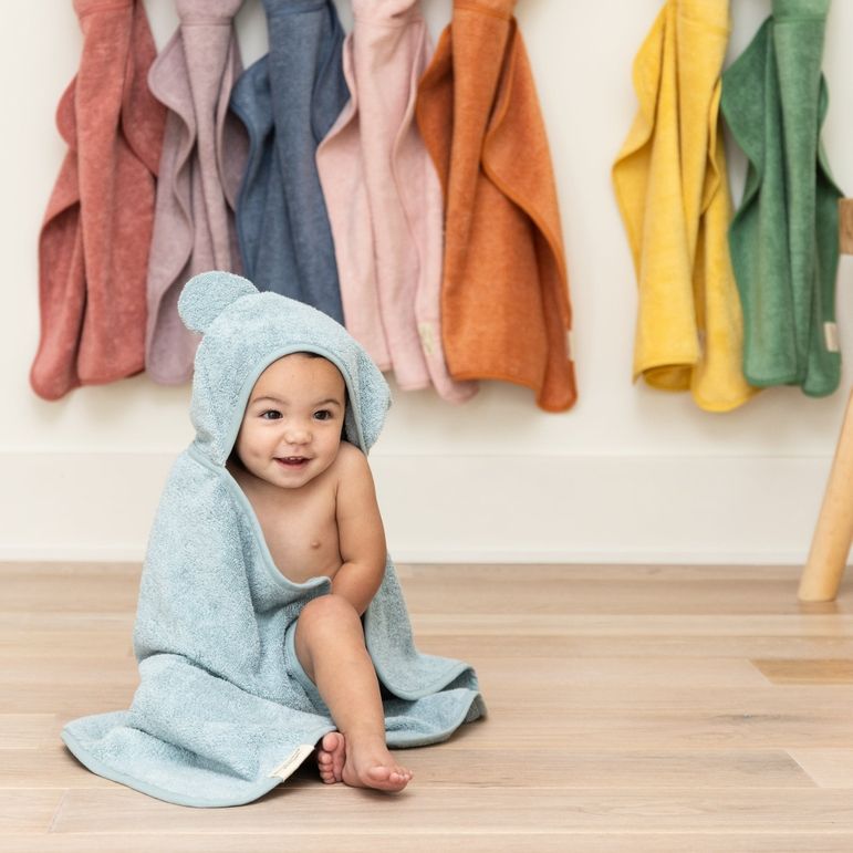 Waffle Weave Baby Hooded Towel + Wash Mitt Set