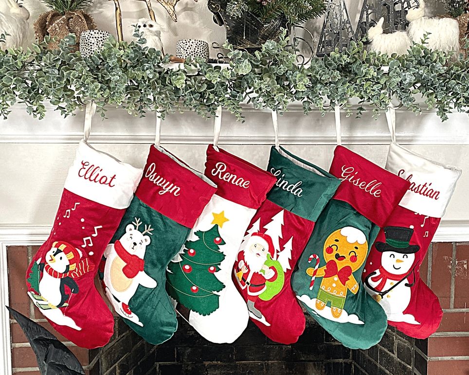 Christmas Stocking - Velvet with Applique, Applique Character: Santa