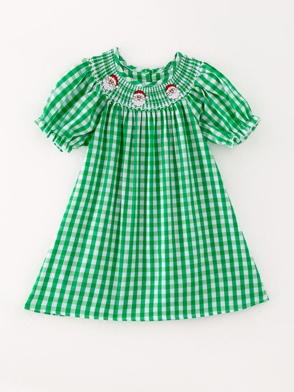 Childrens Green Check Santa Dress, Size: Size 2