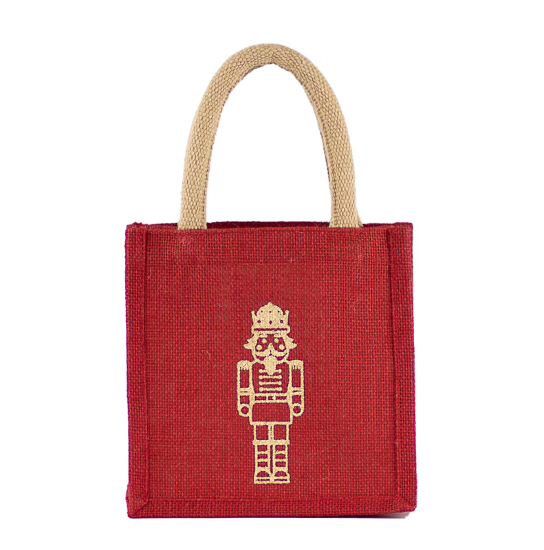 Christmas Mini Gift Tote - Red with Gold Nutcracker