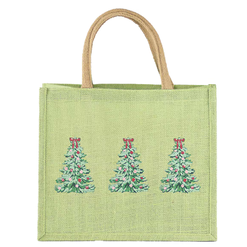 Christmas Tote - Lime Green with Trees