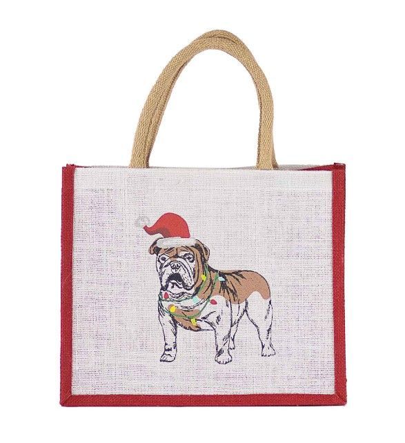 Christmas Tote - Ivory with Bulldog