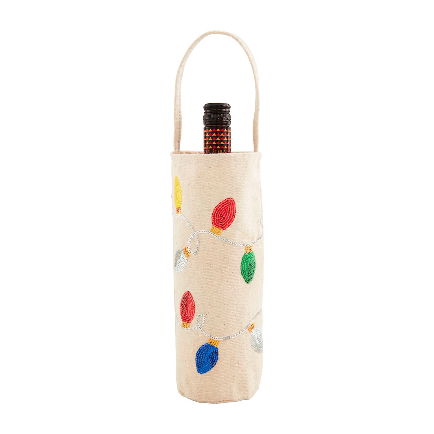 Christmas Theme Canvas Wine Tote, Wine Tote Pattern: Christmas Lights